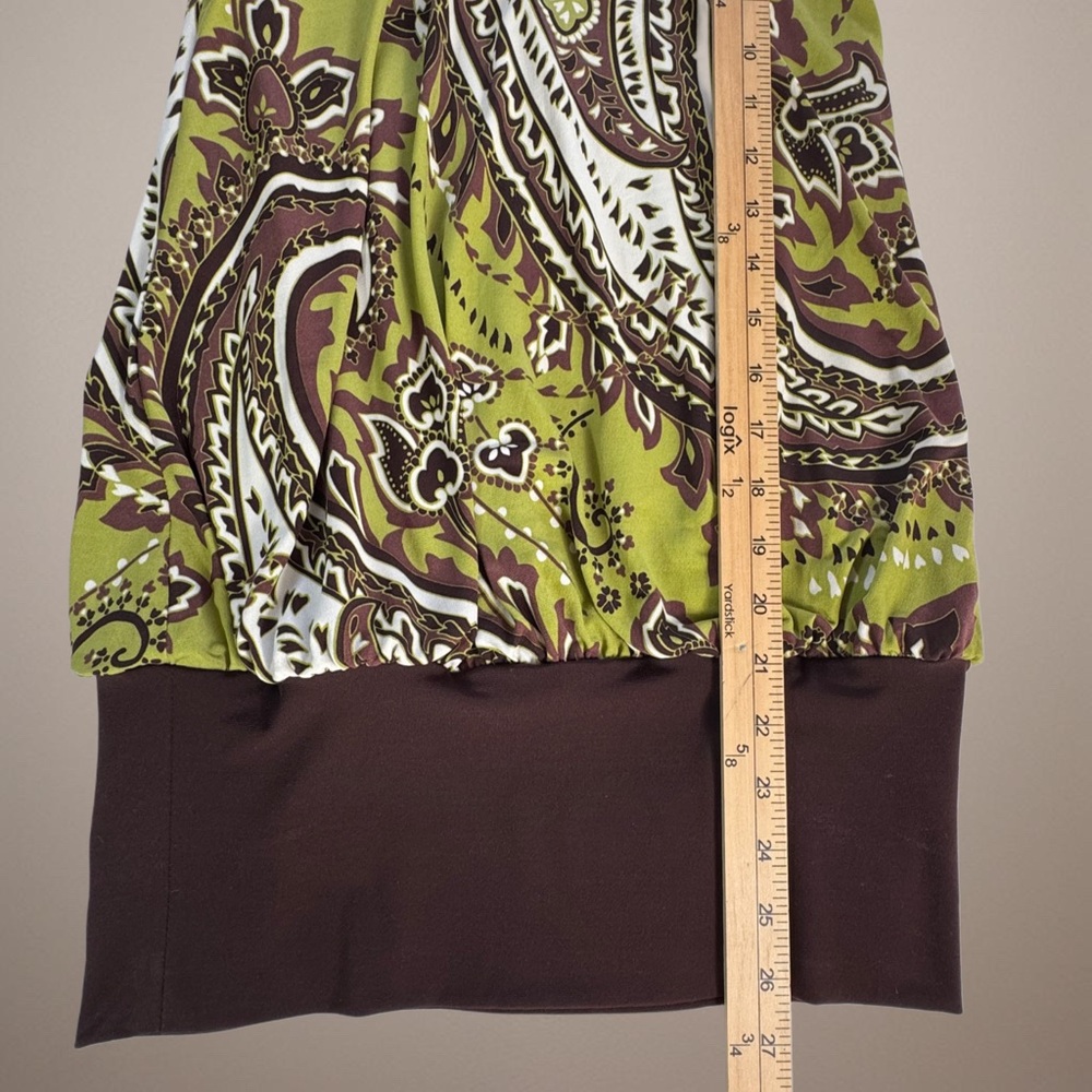 Vintage City Triangles Green Paisley Strapless Halter Tank with Brown Trim - Picture 13 of 13